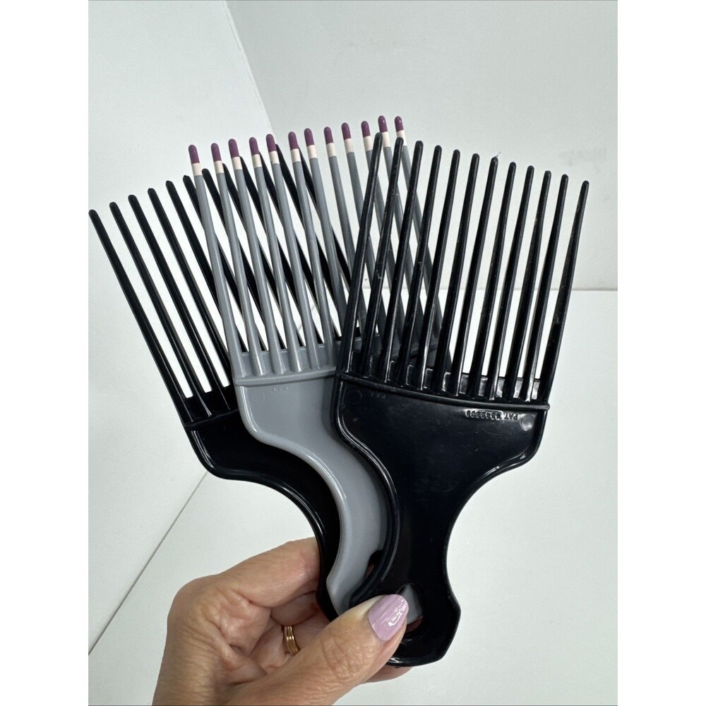 Vintage 1980s USA Patent 4345608  Color Dip Hair Pick Lift Comb  6” Lot of 3